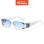 Y2k Rectangle Rimless Uv400 Tinted Sunglasses for Men Women