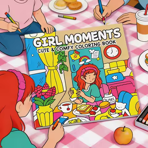 24 Page Fun Coloring Brochure, A Warm Moment for Girls, A Choice for DIY Family Fun for Students, Ha
