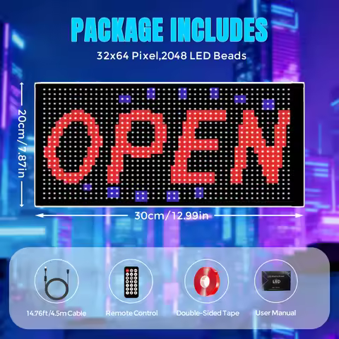 Programmable Huge Bright LED Signs, 14''x8'' USB 5V, Bluetooth App Control Custom Text Pattern Anima
