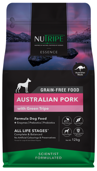 DOG/12KG- Nutripe Essence Australian Pork with Green Tripe Grain-Free Dry Dog Food - 12kg