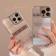 Korea Pink Brown Fair Isle Hard Shell Case For Iphone 16 15 14 13 PRO MAX Casing Protective Cover AT