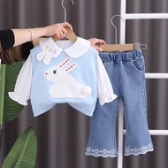 Setelan Import Premium Anak Perempuan Usia 1-4 Tahun | Onset Baju Atasan Serut Variasi Rompi Rajut