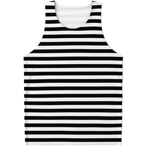 Men's Clothing Harajuku Graphic Tee Shirts For Men Summer Fitness Tank Top Male Black and White Stri