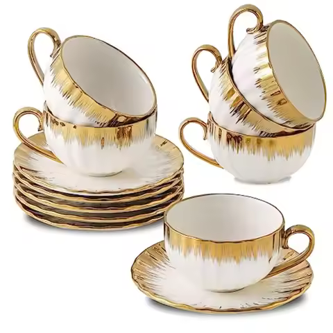 Cappuccino Cups with Saucers 7 oz Porcelain Double Espresso Cups Set Ceramic Turkish Coffee Cups wit