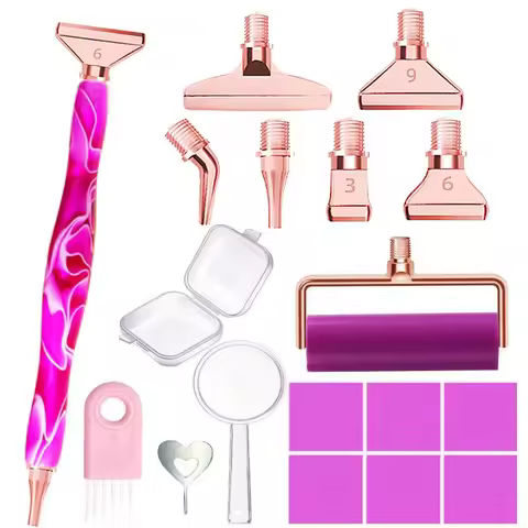 Resin 5D Diamond Painting Pen Kit with Rose Gold Metal Tips, Roller, Magnifier, Wax & Case, Full DIY
