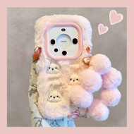 casing realme c15 realme 10 pro 5g casing Autumn Winter Style Plush Cute Rabbit a57/A58x Girls V50/a