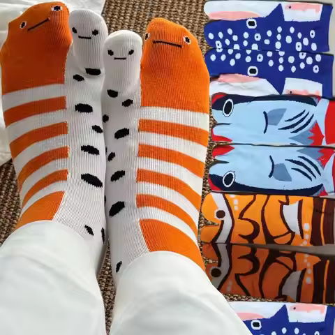 Garden Eel Socks Clown Fish Striped Split Toe Socks Ins Cute Cartoon Japanese Funny Cotton Mid Tube 