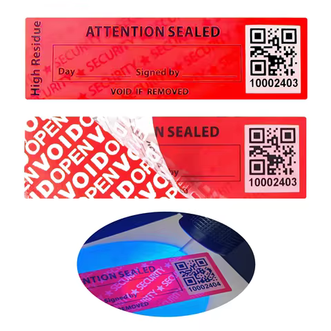 Red Tamper Proof Security Label, QR Code Warranty Void Seal Sticker with Serial Number & UV Security