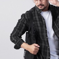 KEMEJA MOODDAYS PREMIUM LONG SLEEVE MAN SLIMFIT BROWN PLAID MEN'S FLANEL SHIRT FLANNEL SHIRT