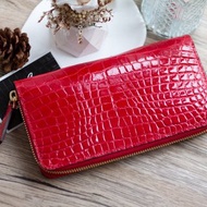 玫瑰紅色鱷魚皮革長銀包