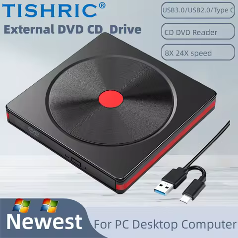 TISHRIC USB External CD Reader DVD/CD-ROM External DVD Drive USB3.0/USB2.0/Type C External CD DVD Pl