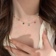 Yes✨Dopamine~S925 silver necklace 18K colorful clover necklace pendant necklace bestie necklace girl