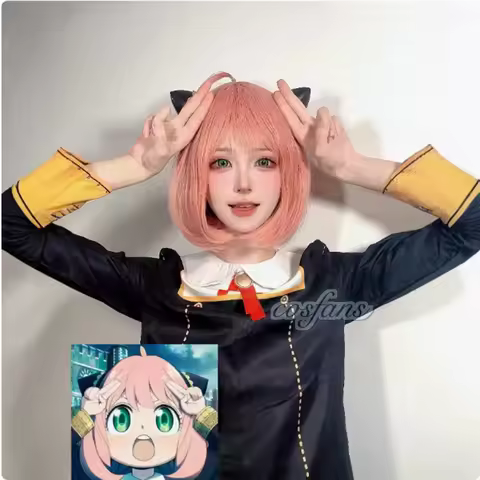 Halloween X Familie Anya Cosplay Costume Kids Adults Black Dress Kawaii Girls Women Dress Pink Wig P