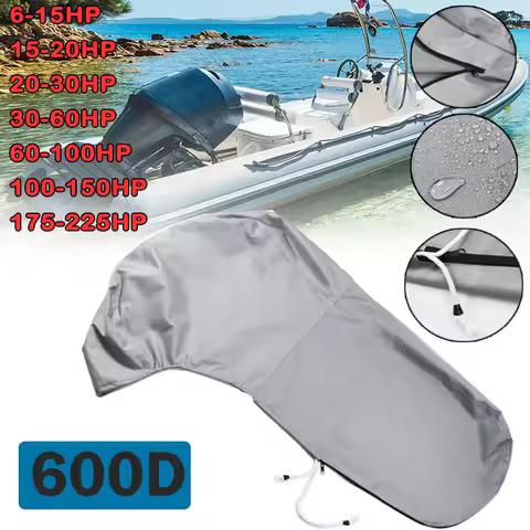 Heavy Duty Outboard Motor Cover, Waterproof 600D Polyester Full Size Boat Engine Cover for Motor up 
