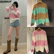 GANNI Wool Blouse Sweater Top with Letter Embroidery and Contrast Stripe