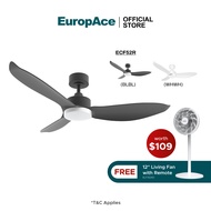 EuropAce CoolAce 52" 3 blades Ceiling Fan (White) | ECF52R-WHWH | High-Quality BLDC Motor with Adjus