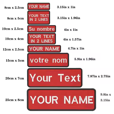 1PC Custom Name Patch Stripes Badge Iron On Or Hook Loop red 10x2.5cm,8X2.5cm,12x2.5cm,8x5cm,10x4cm,