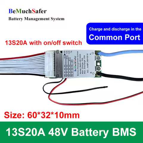 13S 20A 48V Battery BMS Common Port with On/Off Switch 13S20A 13S 46.8V BMS for DIY E-Bike E-Scooter