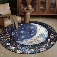 Yin Yang Cat พรมวงกลม Anti SLIP Backing Flannel พรมเครื่องซักผ้าสําหรับห้องนั่งเล่นน้ําหนักเบา Home