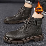 ZZItalian Men's Shoes Dr. Martens Boots Men's High-Top British Style Worker Boot plus Velvet Genuine Leather Boots Men