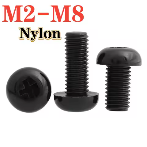 Yiqianyuan Black Nylon M2 M2.5 M3 M4 M5 M6 M8 Round Screw Flat Plastic Screw Plastic Phillips Pan Ro