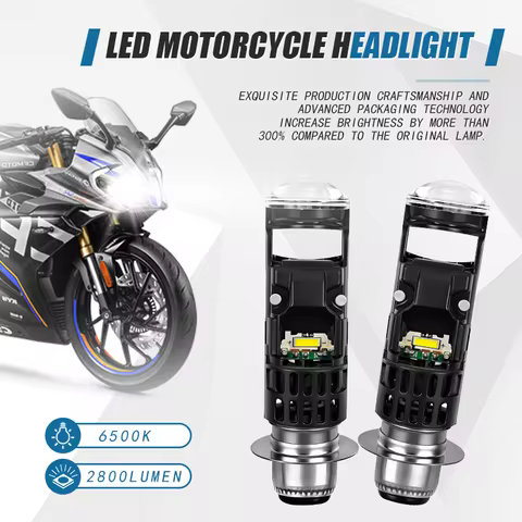 1pc AC/DC 9-60V P15D H6M LED Motorcycle Mini Projector Headlight Bulbs 28W 2800LM 6500K High/Low Bea