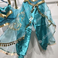 Jasmine Aladdin Princess Dress Of Christmas Birthday Party Top+Pants Magic Lamp Cloak Wig Halloween Carnival Cosplay Costume Kids Clothes Full Set