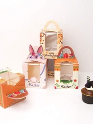 5 件/10 件/15 件復活節禮品盒,附兔子、彩蛋和糖果印花,適用於蛋糕或紙杯蛋糕 Diy 包裝