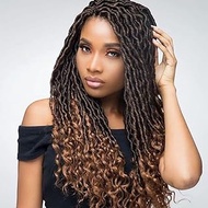 6 Packs Goddess Locs Crochet Hair Wavy Curly Faux Locs Synthetic Hair Extensions Dreadlocks Low Temp