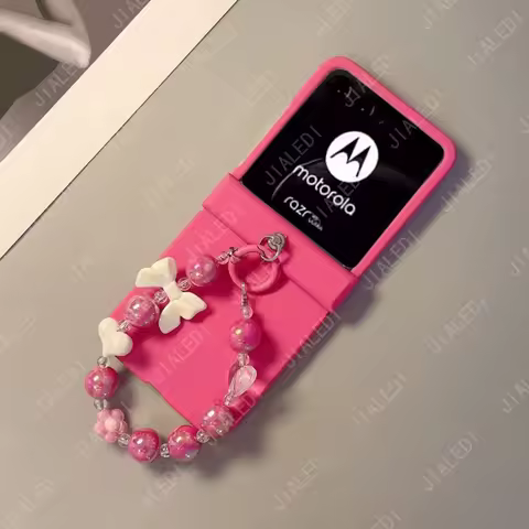 Simplicity Bow Aurora Rose Beads Bracelet Chain Hinger Phone case For Motorola Razr 40 50 60 Ultra C