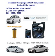 Mercedes (M271 Kompressor) Engine Oil Service Set - 1pcs Oil Filter + 6L Engine Oil Fully Synthetic 5W40 : W203 W204 W211 A209 C209 R171