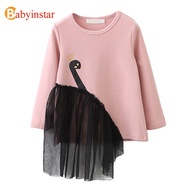 Babyinstar Girls T-Shirt 2017 New Autumn Brand Children s Clothing Cute Swan Print Kids t shirt for