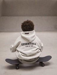 เสื้อสเวตเตอร์มีฮู้ดตัวอักษรสำหรับฤดูใบไม้ร่วงและฤดูหนาวแบบใหม่ Essentials แบรนด์ฮิตแนวสตรีทเสื้อโค้