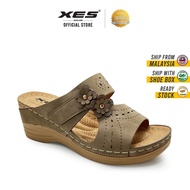 XES Ladies BSLCYS527 Flower Slip On Platform Wedge ( Grey / Light Brown  )