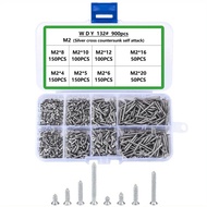 Hộp 900 Ốc Vít M2 Đầu Bằng Nhiều Kích Cỡ Bằng Thép Không Gỉ - 900 Đinh Vít M2x4 M2x5 M2x6 M2x8 M2x10
