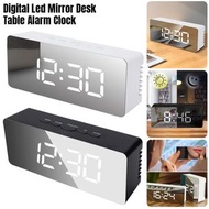 [白色] 多功能鏡面時鐘 LED數字鐘 化妝鏡鬧鐘 家用溫度電子鐘 [平行進口]