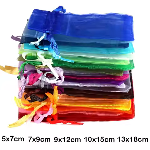 50/100pcs Colorful Organza Gift Bag 5x7 7x9 9x12 10x15 13x18cm Christmas Party Wedding Candy Jewelry