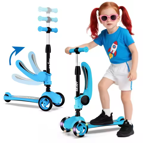 Kick Scooter for Kids with 3-Wheeled LED Lights,Adjustable Lean-to-Steer Handlebar,Foldable Seat,Sit