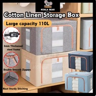 35L/80L/110L Large Capacity Foldable Cotton Linen Storage Box Steel Frame Storage Extra Large Box