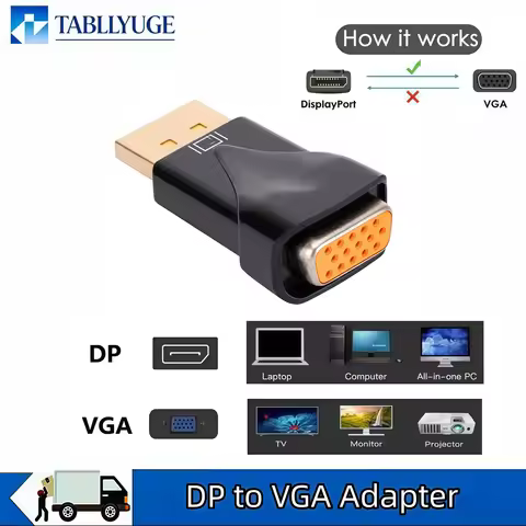 Grwibeou 1080P HD DP to VGA adapter DisplayPort DP to VGA converter suitable for projectors TVs PCs 