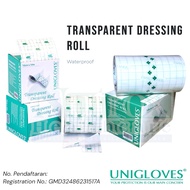UNIGLOVES WATERPROOF TRANSPARENT DRESSING ROLL Adhesive Dressing 10cm x 10m, 15cm x 10m
