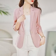 【MsMore】 小西裝長袖外套時尚休閒七分袖薄款百搭俐落西裝短版外套# 118922 M 粉紅色