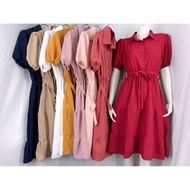 Casual Formal Plain Midi Dress For Women Shortsleeve Dress W/Collar For Church