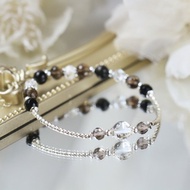 黑曜石 白水晶 茶晶。純銀 水晶手鍊 手鐲 健康避邪 防小人