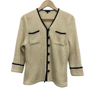 Akris Cardigan Sweater beige Women Shoulder pads black Long sleeves linen Direct from Japan Secondha