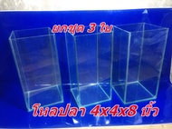 ยกเซ็ท 3 ใบ โหลปลากัด ขนาด4x4x8 นิ้ว กระจก3มม. กว้าง×ยาว×สูง