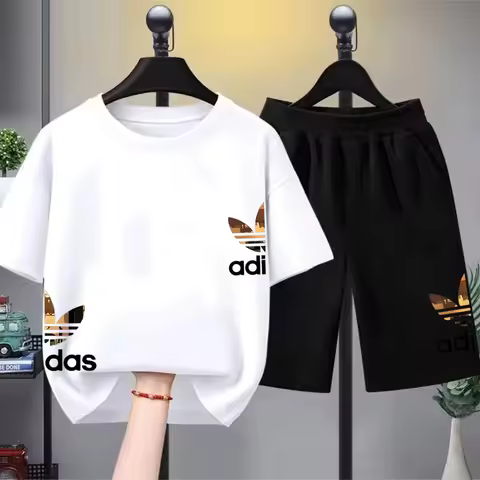 Kids T-shirts Summer Letter stamp O-neck Short Sleeve -Tshirts+Pants Suits 2-12 Years Boys Girls Cas