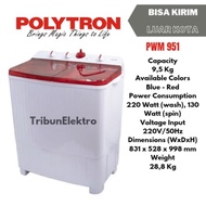 Promo Mesin Cuci 2 Tabung 9kg Polytron PWM 951 Limited