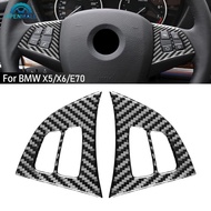 OPENMALL 2Pcs Car Carbon Fiber Pattern Steering Wheel Button Panel Trim Cover Sticker For BMW X5 X6 