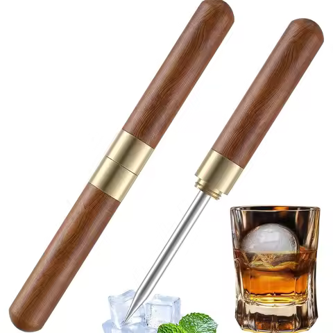 LMETJMA Ice Pick With Cover Stainless Steel Ice Pick with Wooden Handle Kitchen Icepick Bartender Br